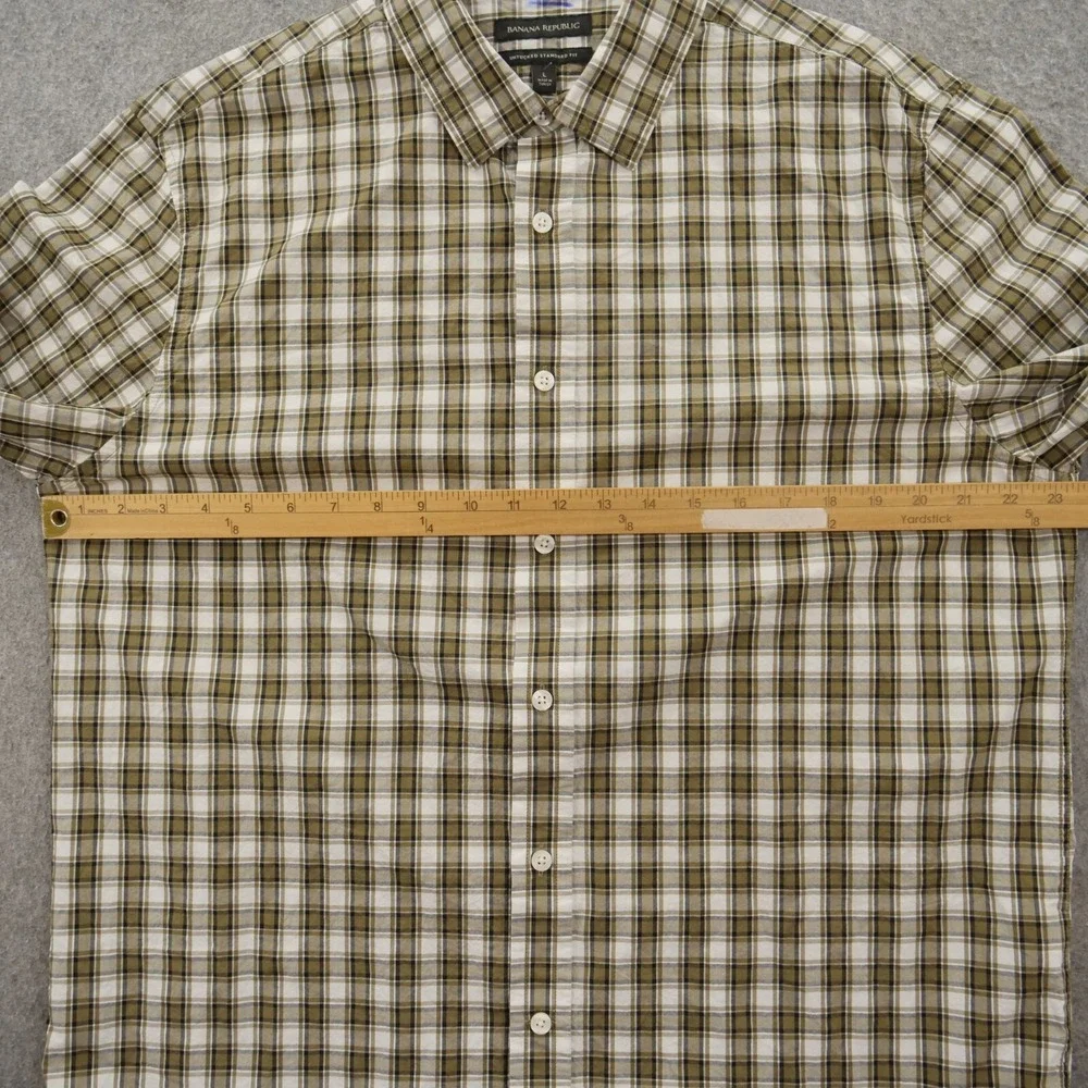 Banana Republic Shirt Mens Large Brown Button Up Untucked Plaid Long Sleeve
